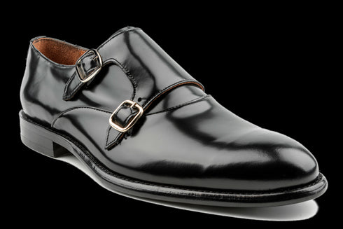 Patent Leather Black Double Monk Strap Shoes for Men